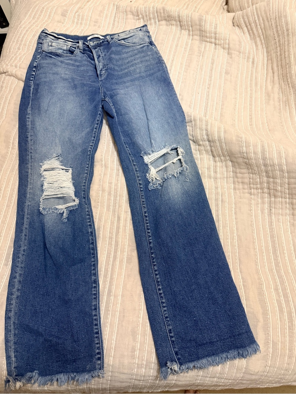 Women's Blue Distressed Flare Jeans